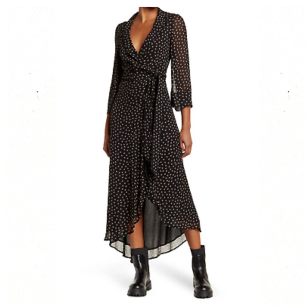 Ganni Black Long Sleeve Dress with Tan Dots